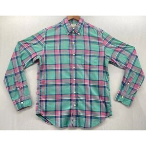 J. Crew Mens Button Down Shirt MEDIUM‎ Long Sleeve Green-Blue-Off Red Checkered